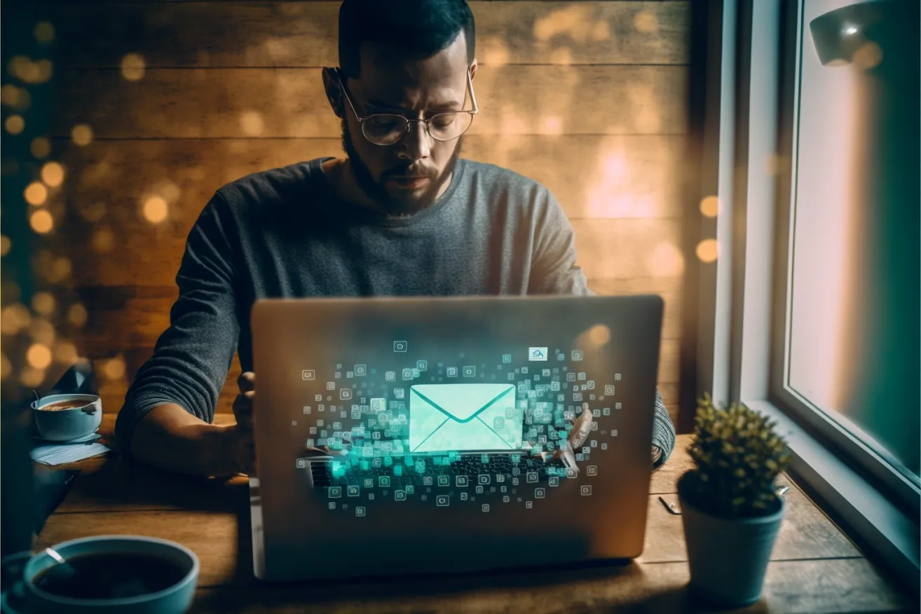 man sitting at a computer typing an email