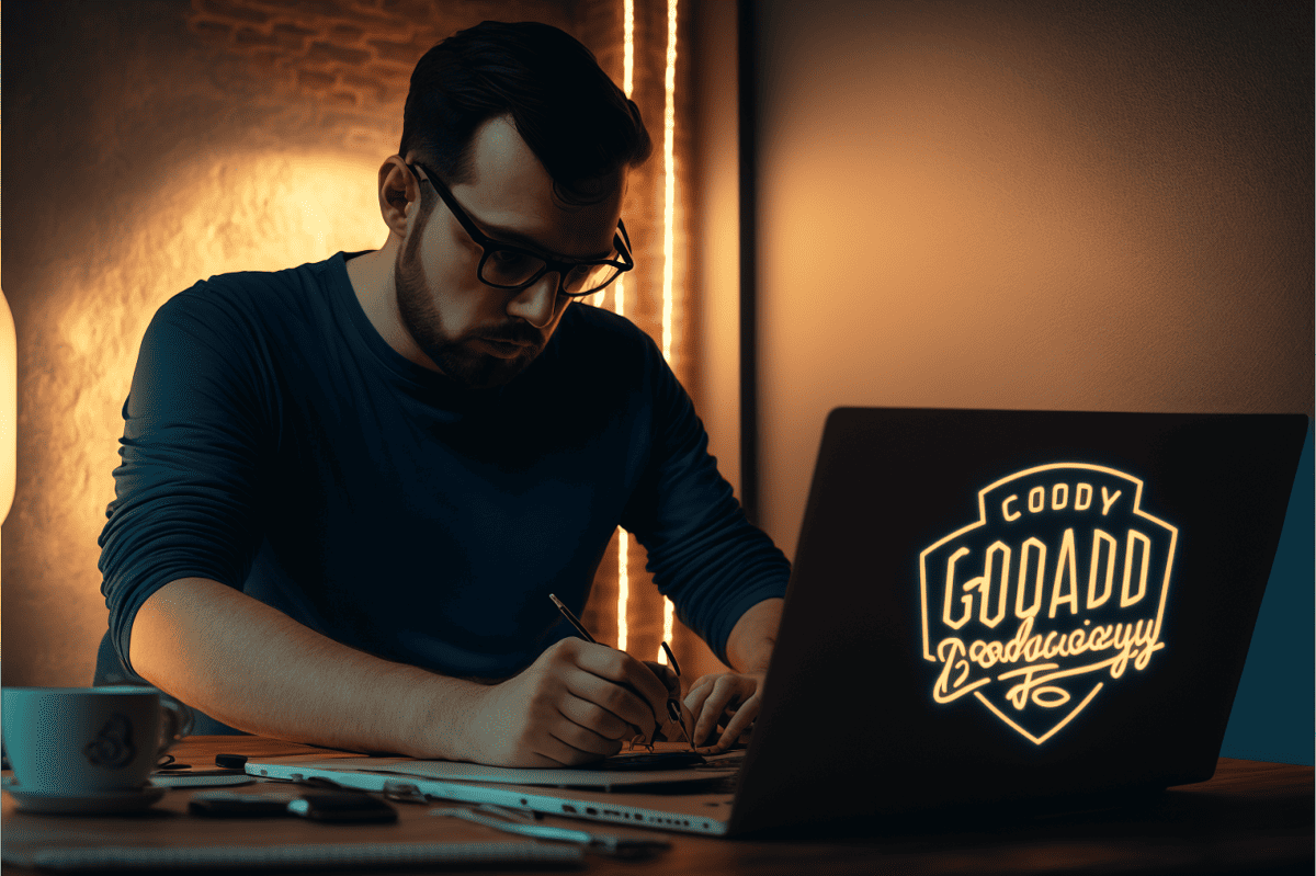 man working at a computer for godaddy