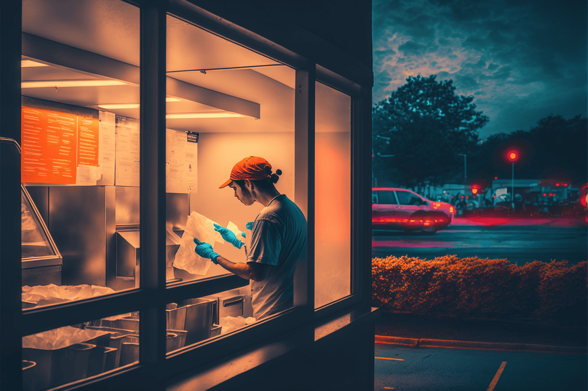 fast-food worker working in the kitchen