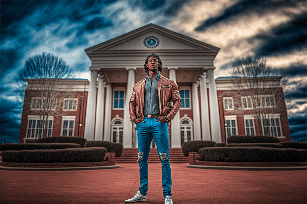 Boy standing outside a college building