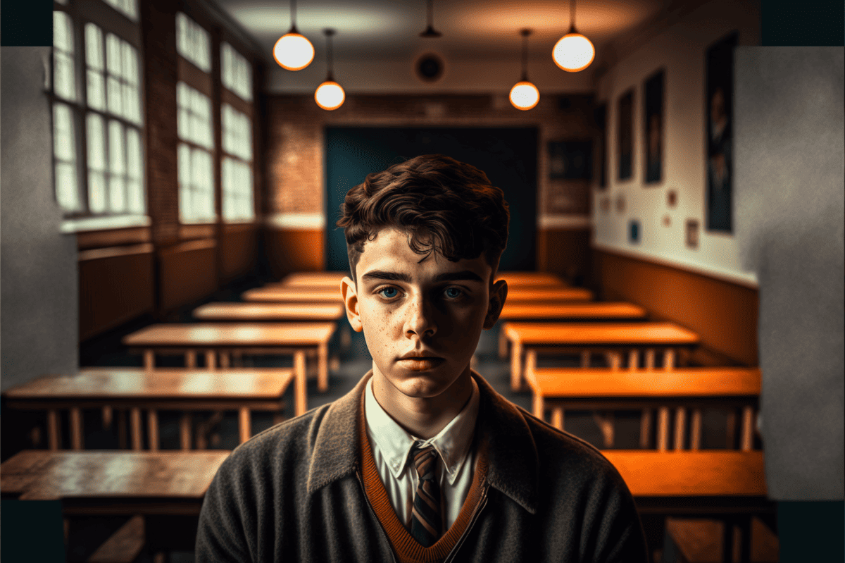 A boy in a classroom