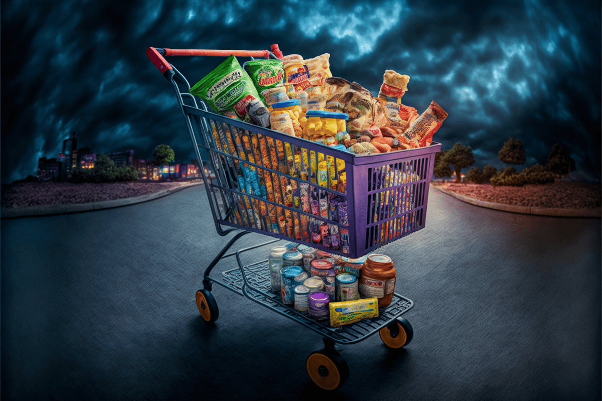 shopping cart full of food