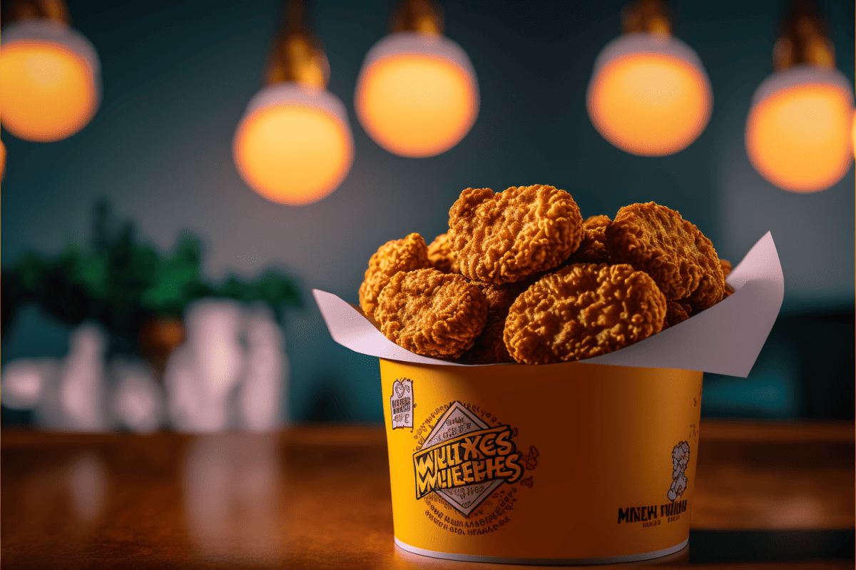 Bucket of chicken nuggets on a table