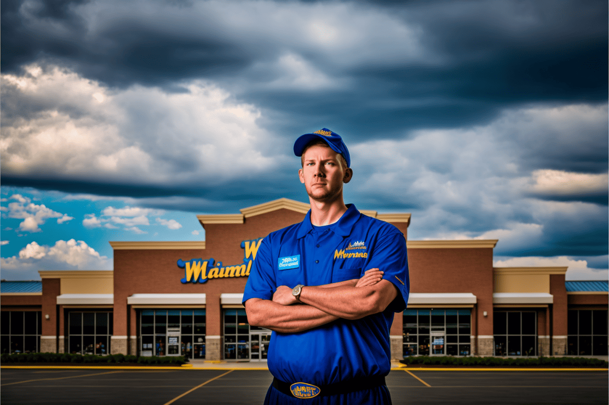 a man standing outside a large grocery chain