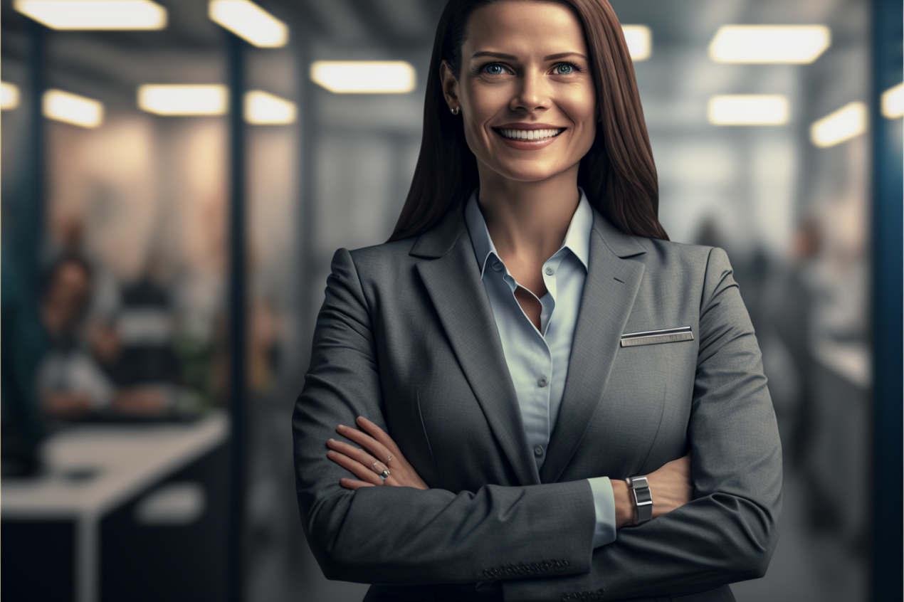 smiling professional woman with her arms crossed