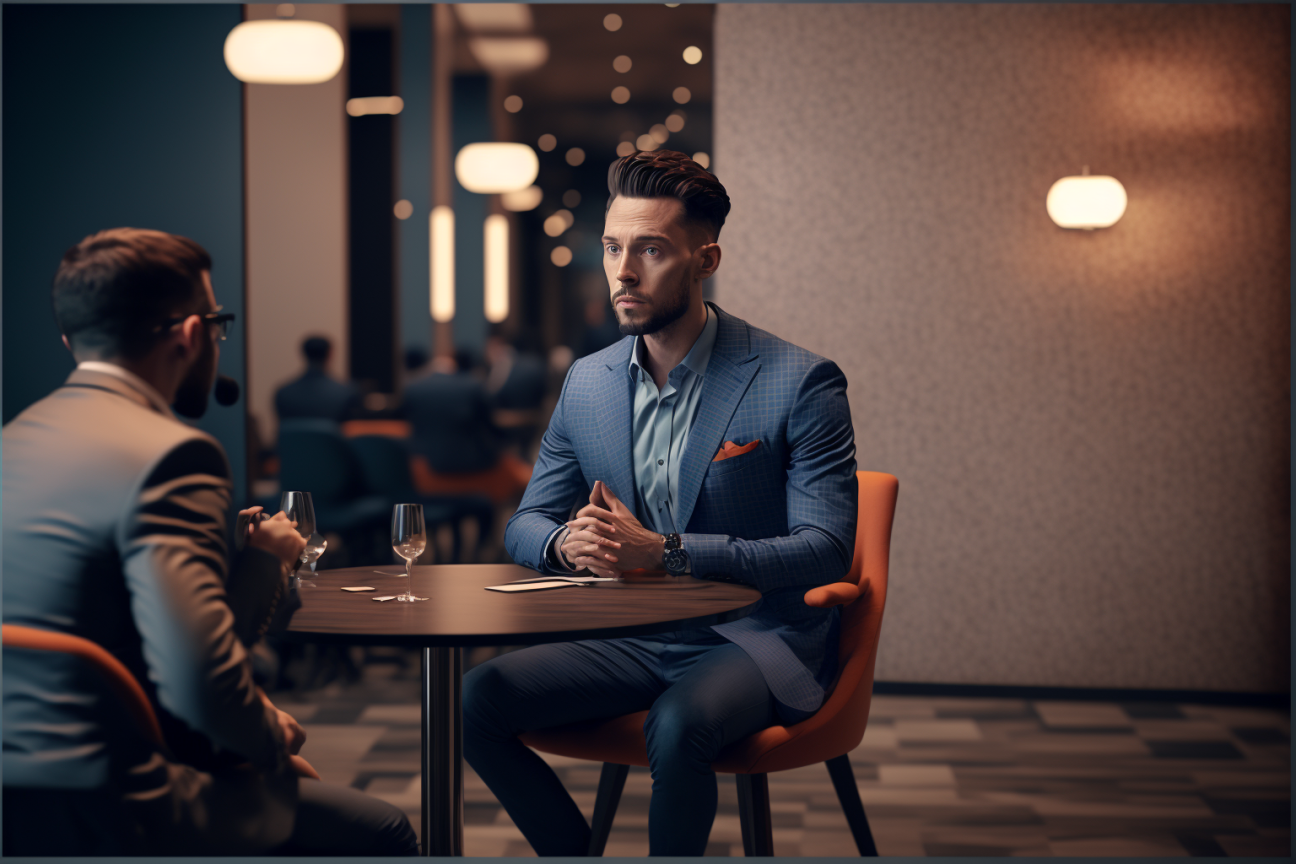 man at an interview in a restaurant