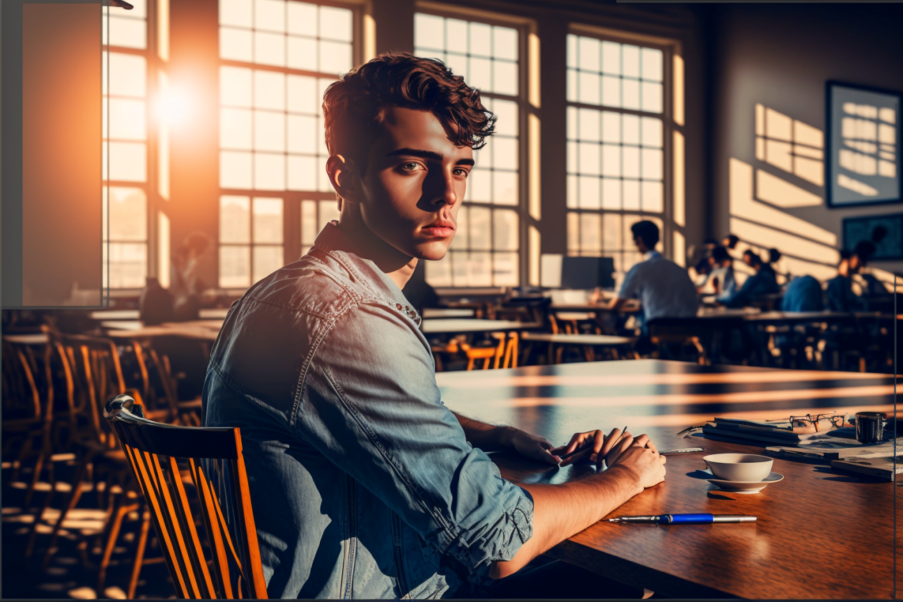 college student sitting at a desk