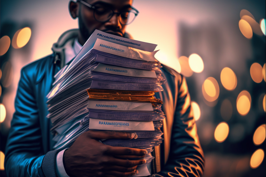 person holding a stack of resumes